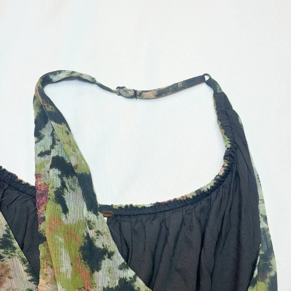 Free People Julianna Maxi Dress M Floral Chiffon Green Tiered Boho Fairy Whimsy - Picture 9 of 16